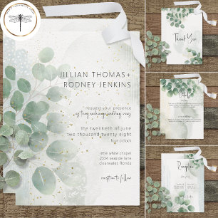 Carte De Remerciements Moderne Sage Green Eucalyptus & Gold Mariage