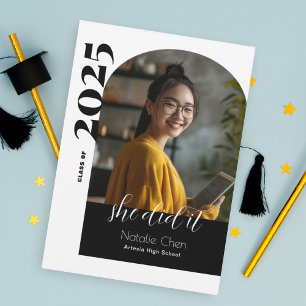 Faire-part Photo Arc Bleu Moderne Elle L'A Fait Graduation