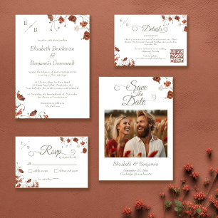 Carte D'accompagnement Détails du Mariage Floral en terre cuite moderne B
