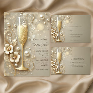Invitation Elégant Champagne et Wedding shower Pearl