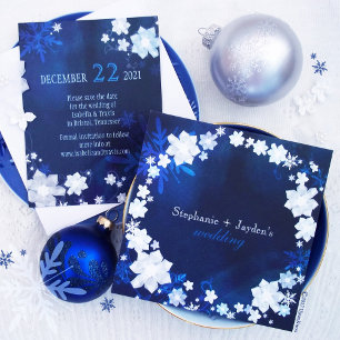 Invitation Mariage de Bohême d'hiver bleu de la Marine