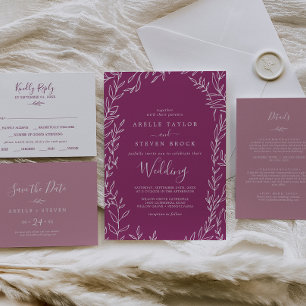 Invitation Feuille minimale   Berry Purple Mariage