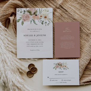 Carte D'accompagnement Boho Neutral Rose   Détails sur l'invité Mariage s