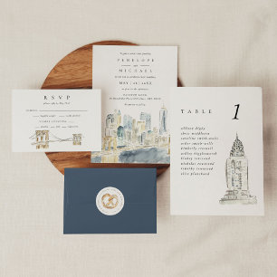 Invitation Watercolor New York City USA Destination Wedding