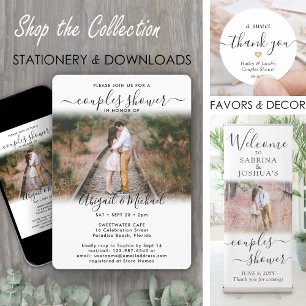 Invitation 2 Photo Couples Fête des mariées Chic Script Moder