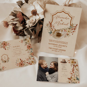 Invitation Tout En Un Boho Floral Country Western Mariage