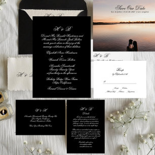 Invitation Calligraphie Monogramme noir et blanc Mariage offi