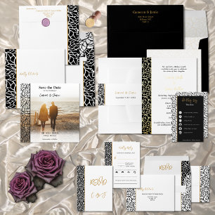 Bandeau De Faire-part Noms des frontières botaniques noirs blancs Date