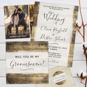 Save The Date Enregistrer La Date Rustic Wood Mariage Photo Coll