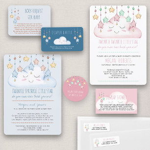 Invitation Twinkle Twinkle Stars et Cloud Girl Baby shower