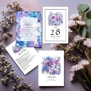 Carte De Remerciements Argent, bleu Icy et Mariage floral Lilac