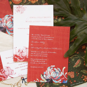 Invitation Mariage rouge moderne Chrysanthemum