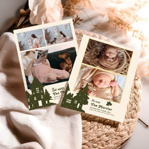 Carte De Vœux En Aluminium Photo Noël Bois Animaux & Cosy Village