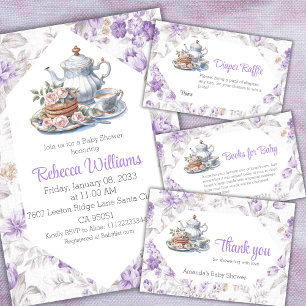 Carte D'accompagnement Tea Party Lavender Floral Baby shower Diaper Jeu