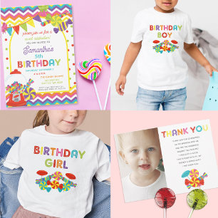 Sticker Rond Coloré Sweet Fun Candy thème Anniversaire Fête