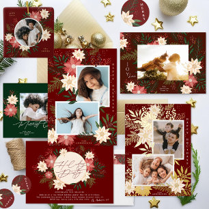 Sticker Rond Elégante Poinsettia Joyeuse Aquarelle de Noël