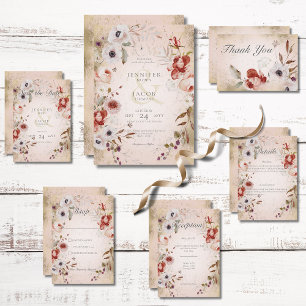 Invitation Rose romantique rose or Mariage floral 