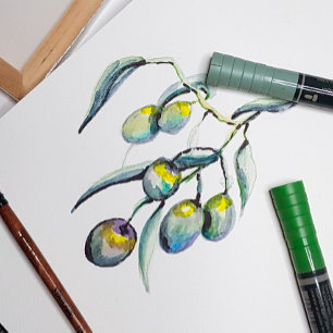 Invitation Tout En Un Belle Olive Branche Aquarelle Art