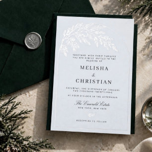 Invitation Mariage hivernal Émeraude et Gris Argenté   