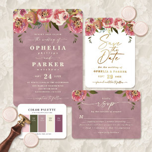 Carte D'accompagnement Palette couleur Mariage rose pâle Mauve ivoire