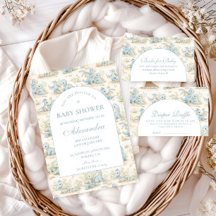 Invitation Baby Shower Livre d'Histoires du Dinosaure Bleu