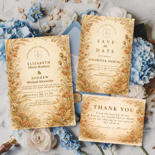 Cartons Réponse Mariage Floral Vintage Golden Meadow