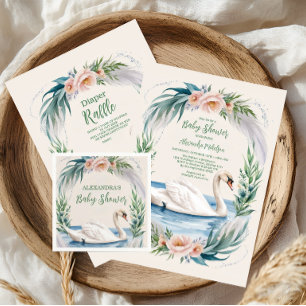 Invitation Soft Blush Swan Princess Baby shower rose