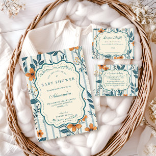 Carte D'accompagnement Carrelage Botanique Rétro Baby Shower Tirage au So