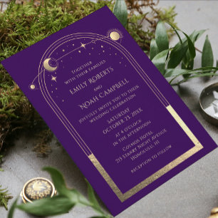 Invitation Tout En Un Mystical Purple Gold Sun Star Moon Astronomie Spac