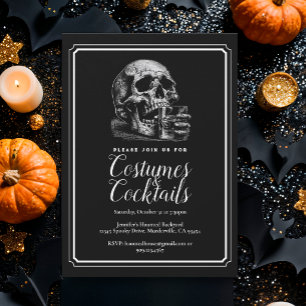 Invitation Costume de soirée Halloween Crâne Vintage Noir 