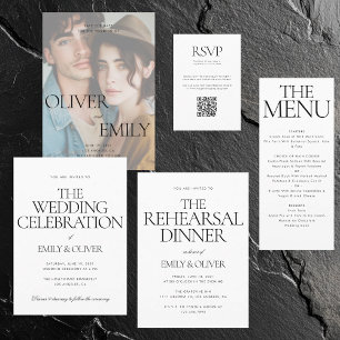 Menu Élégant Dîner Mariage noir blanc moderne