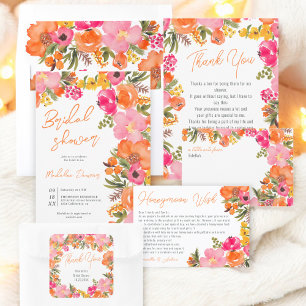 Invitation Aquarelle en gras Boho Orange rose Floral Bride