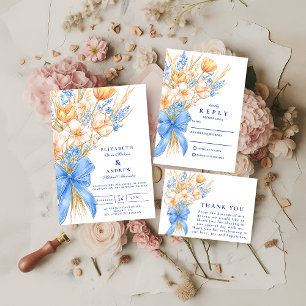Carte De Remerciements Mariage au Ruban Pastel de Fleurs Sauvages
