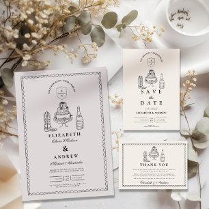 Save The Date Mariage de doodle occidental à main blanche noire