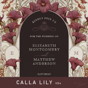 Invitation Violet noir Calla Lily Mariage Art Nouveau Mucha