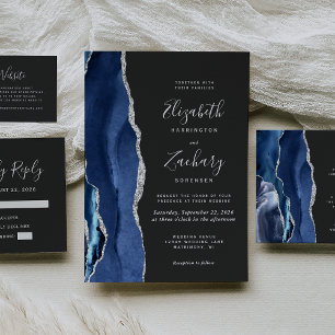 Invitation Mariage foncé bleu marine moderne
