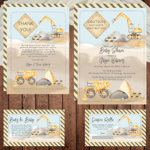 Carte D'accompagnement Baby shower d'excavateur de construction Déchets