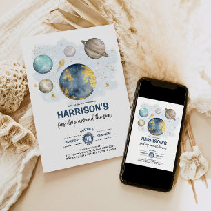 Invitation Space Birthday Moon Stars Planètes Galaxy Boy Part
