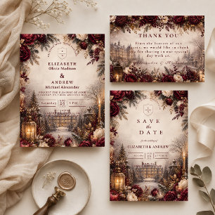 Cartons Réponse Mariage Romantique d'Hiver en Bourgogne