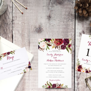 Invitation du Mariage de automne Floral Rouge Bour