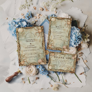 Invitation Mariage Nautique aux Profondeurs Océaniques Vintag
