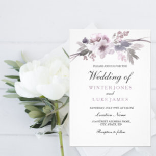 Invitation Aquarelle d'hiver violet Mariage floral