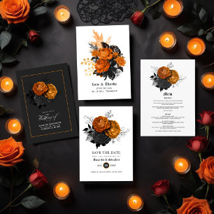 Menu Élégant Mariage gothique orange et noir
