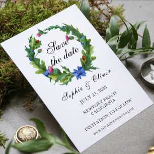 Invitation Élégant Mariage Floral au Chardon Écossais