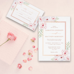 Invitation Elégant Rose d'aquarelle rose Floral Mariage or