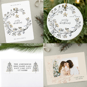 Carte De Vœux En Aluminium Joyeux Noël   Vert et crème Photo Rose Gold