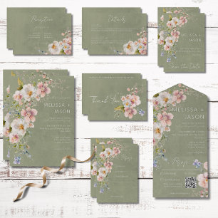 Carte De Remerciements Pastel Floral moderne Mariage vert