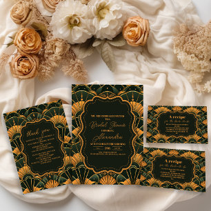 Invitation Art Déco Bride Diamant Or et Vert