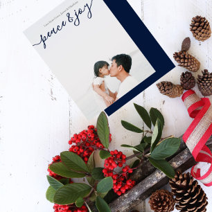 Carte Postale Photo de Noël Paix Et Typographie (dos bleu)