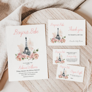 Invitation Paris Bonjour Bebe Baby shower Floral Parisien